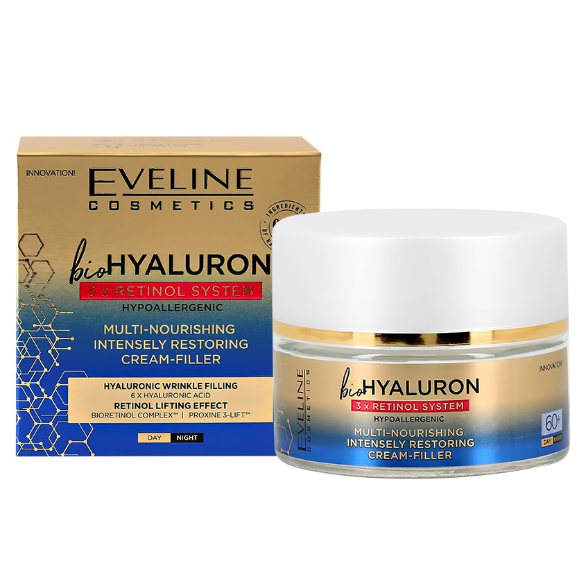 Крем для лица EVELINE BIOHYALURON 3XRETINOL SYSTEM 60+ с гиалуроновой кислотой и ретинолом 50 мл
Крем для лица EVELINE BIOHYALURON 3XRETINOL SYSTEM 60+ с гиалуроновой кислотой и ретинолом 50 мл