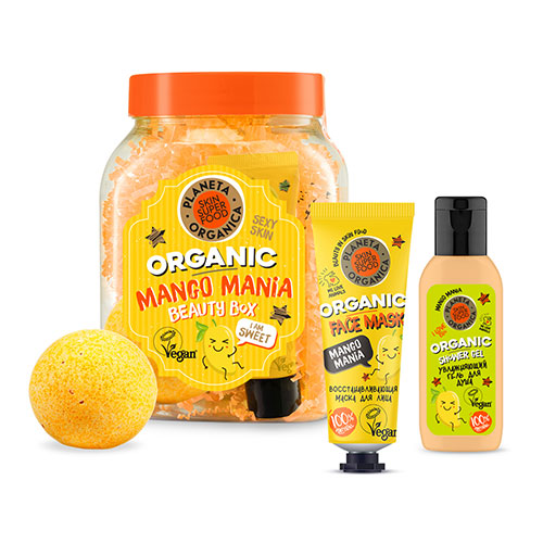 

Набор подарочный женский PLANETA ORGANICA MANGO MANIA бомбочка для ванны 130 г, гель для душа 50 мл, маска для лица 30 мл