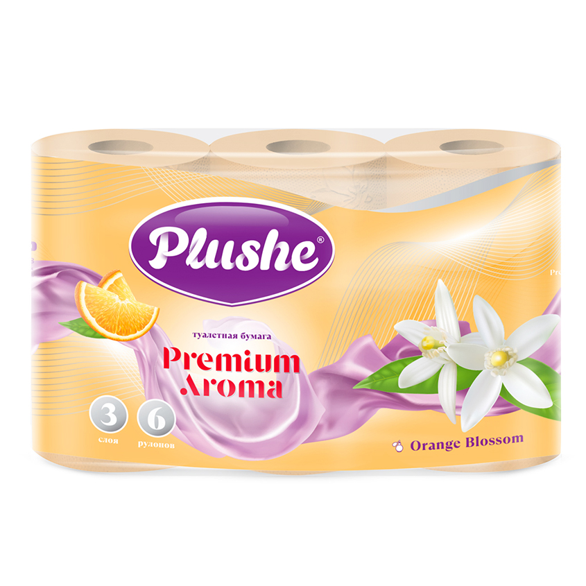 Бумага туалетная PLUSHE Orange Blossom 3-х слойная 6 шт туалетная бумага ромашкин луг с перфорацией и тиснением 3 слоя 24 рулона