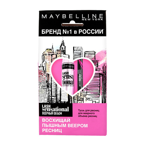 Набор подарочный женский MAYBELLINE тушь для ресниц LASH SENSATIONAL, подводка-фломастер для глаз HYPER PRECISE