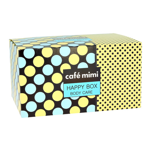 

Набор подарочный женский CAFE MIMI HAPPY BOX молочко для тела 150 мл, шипучая соль для ванны 100 г, мыло 100 г, мочалка
