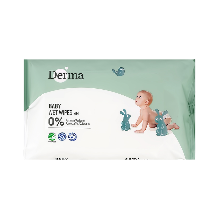 цена DERMA Салфетки влажные DERMA BABY детские 64 шт