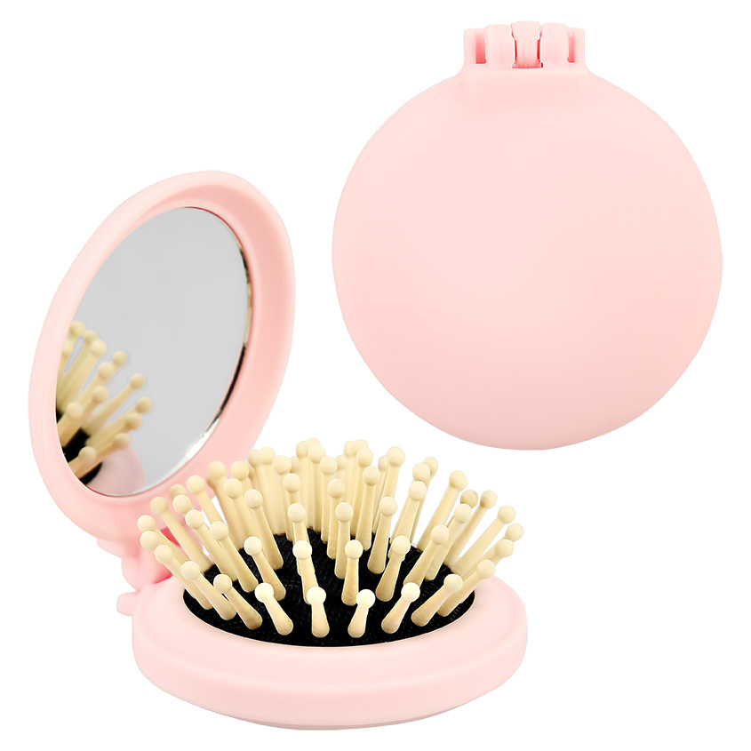 Расческа для волос с зеркалом `LADY PINK` с деревянными зубчиками желтая