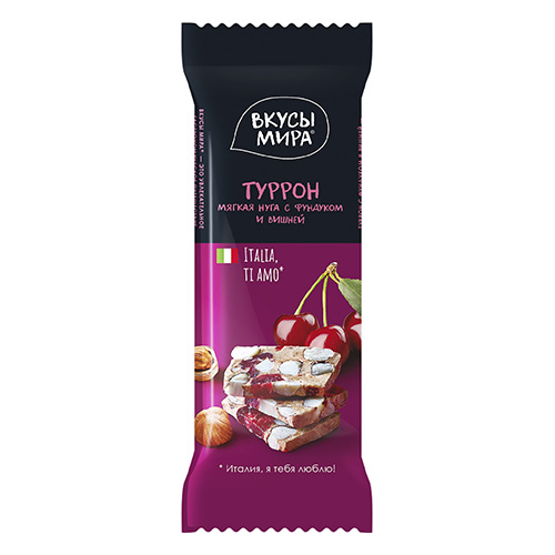 Батончик Туррон ВКУСЫ МИРА Фундук-вишня 25 г