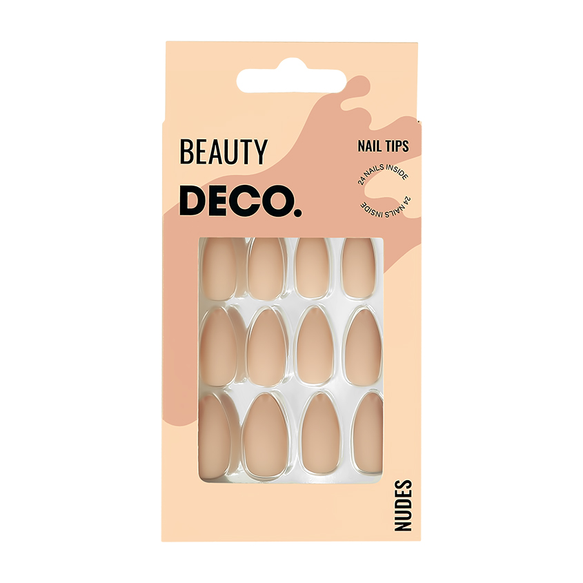Набор накладных ногтей с клеевыми стикерами DECO. NUDES cream almond 24 шт + клеевые стикеры 24 шт