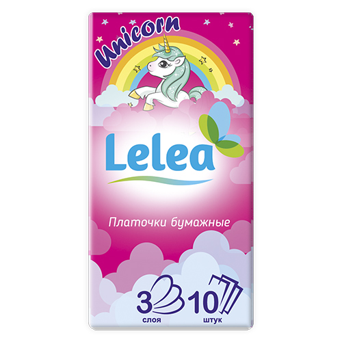 

Платочки носовые LELEA 3-х слойные Unicorn 10 шт