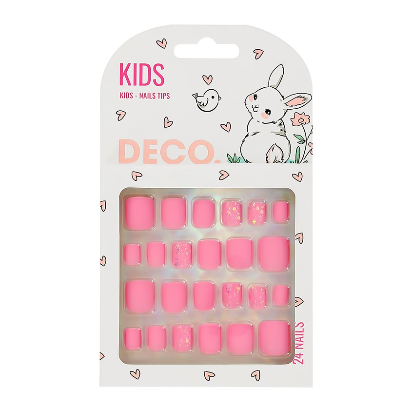 Набор детских накладных ногтей DECO. KIDS самоклеящиеся pink 24 шт