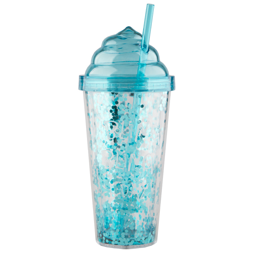 

Стакан для воды FUN Ice Cream с трубочкой и блестками blue 450 мл