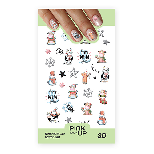 

Наклейки для ногтей PINK UP DECOR 3D переводные тон 821