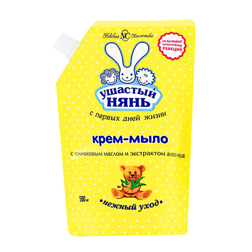 Крем-мыло жидкое для детей УШАСТЫЙ НЯНЬ с оливковым маслом и экстрактом алоэ вера 500 мл