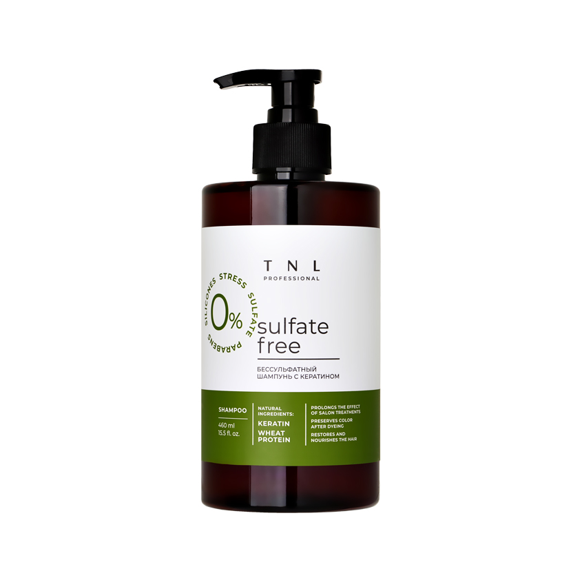 Шампунь для волос TNL SULFATE FREE бессульфатный с кератином 460 мл
