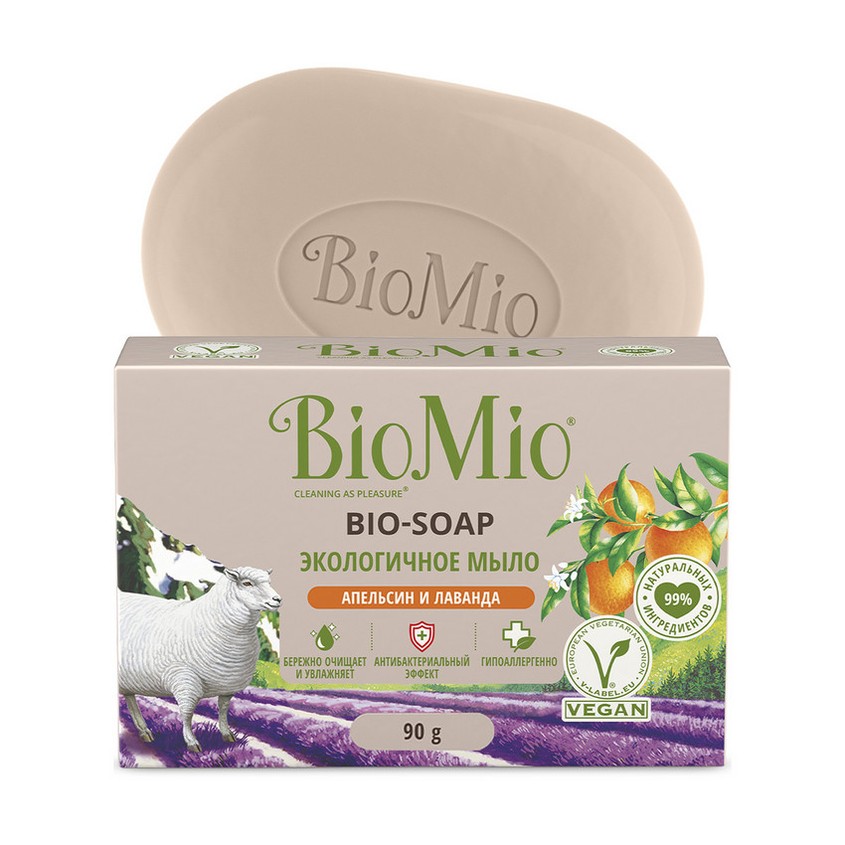 цена BIOMIO Экологичное туалетное мыло BIOMIO BIO-SOAP апельсин, лаванда и мята 90 г