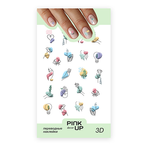 

Наклейки для ногтей PINK UP DECOR 3D переводные тон 788