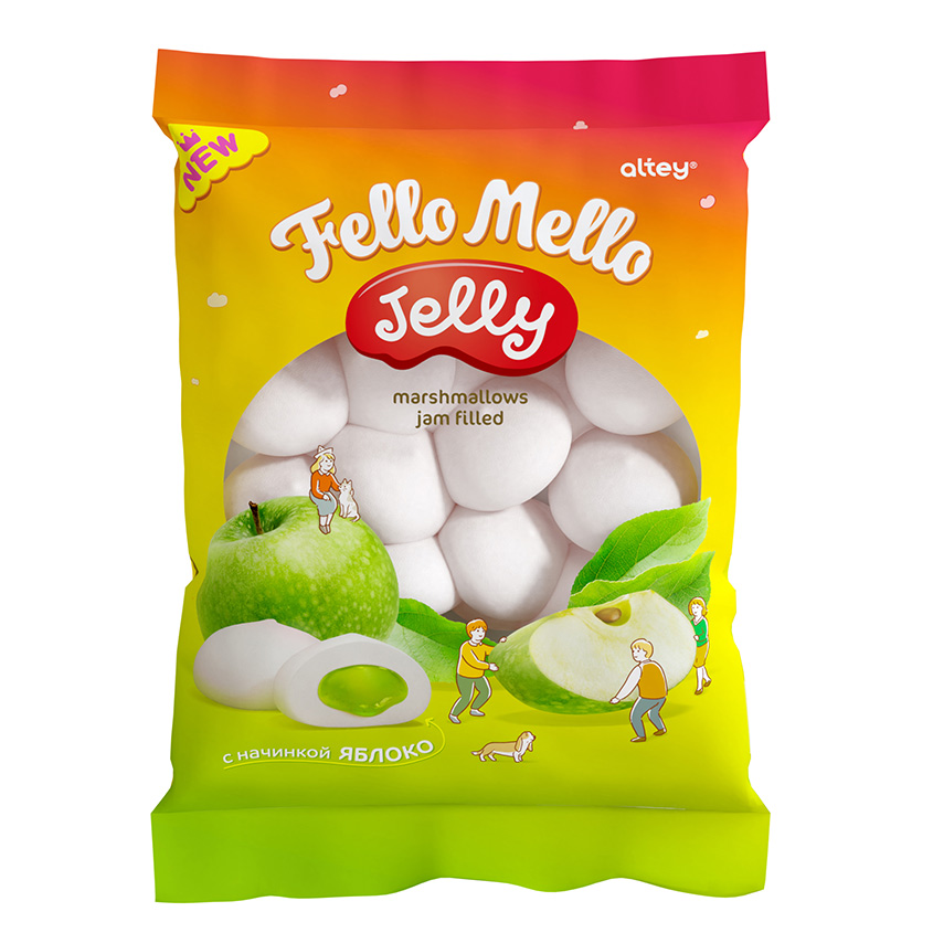 Жевательный зефир FELLO MELLO со вкусом яблока 55 г, Снеки