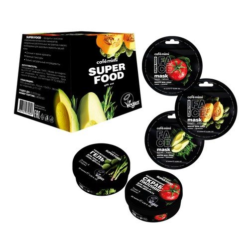 

Набор подарочный женский CAFE MIMI Super food скраб-пилинг для лица 50 мл, маска для лица 3 шт, гель для лица 50 мл