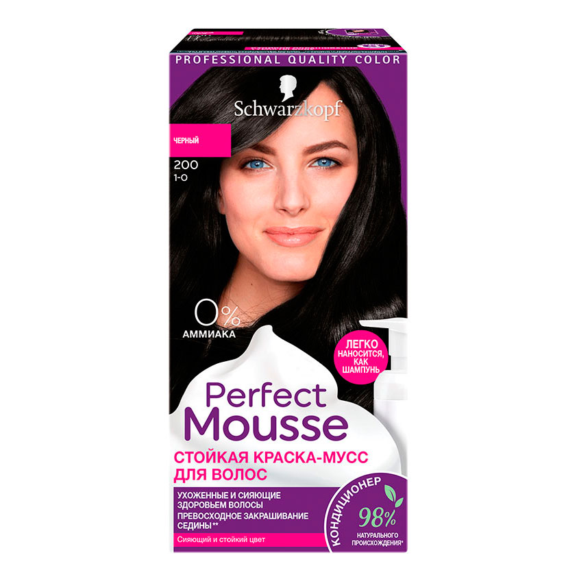 PERFECT MOUSSE Краска-мусс для волос PERFECT MOUSSE тон 200 черный 35 мл краска для волос schwarzkopf perfect mousse 468 морозный шоколад 35 мл