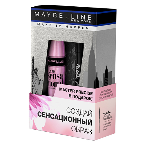 Набор подарочный женский `MAYBELLINE` (тушь для ресниц LASH SENSATIONAL Объем и разделение, подводка-фломастер для глаз MASTER PRECISE LIQUID)