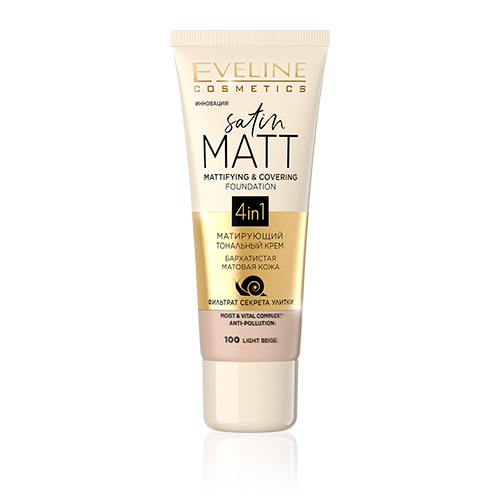

Крем тональный для лица EVELINE SATIN MATT матирующий тон 100 light beige