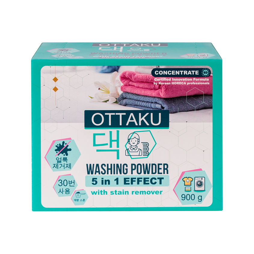 Концентрированный стиральный порошок OTTAKU 5in1 EFFECT с пятновыводителем 900 гр