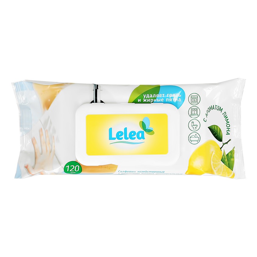 Салфетки хозяйственные `LELEA` универсальные с ароматом лимона 120 шт