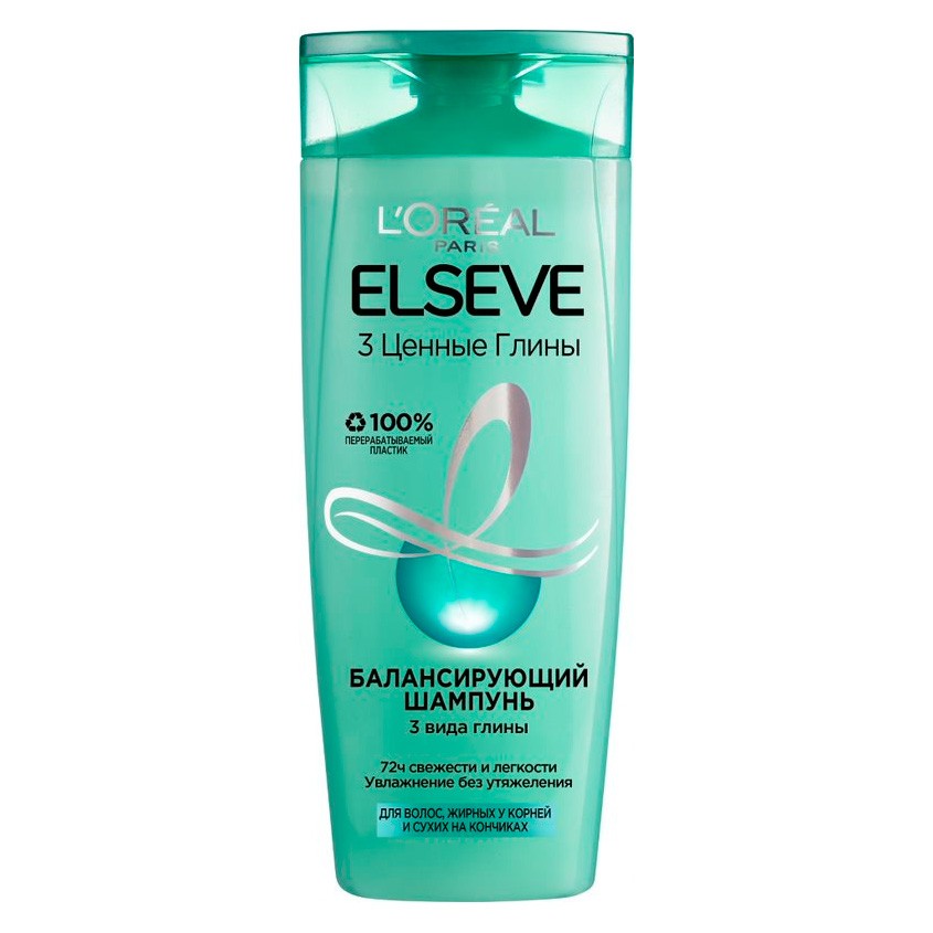 

Шампунь для волос LOREAL ELSEVE 3 ЦЕННЫЕ ГЛИНЫ балансирующий для волос, жирных у корней и сухих на кончиках 400 мл