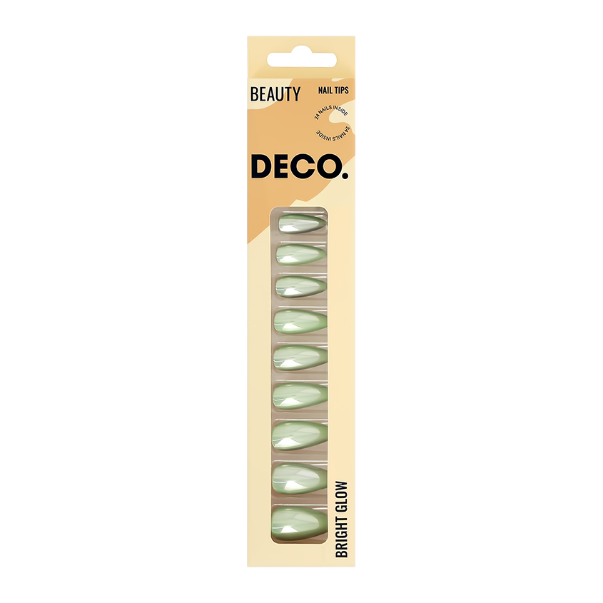 Набор накладных ногтей с клеевыми стикерами DECO. BRIGHT GLOW green shine 24 шт + клеевые стикеры 24 шт цена и фото