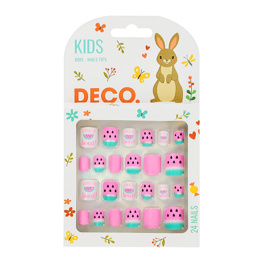 Набор детских накладных ногтей DECO. KIDS самоклеящиеся watermelon24 шт