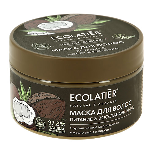 Маска для волос ECOLATIER ORGANIC COCONUT Питание & восстановление 250 мл, Маски