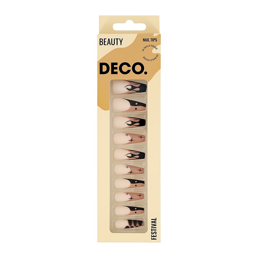 Дизайн ногтей Набор накладных ногтей с клеевыми стикерами DECO. FESTIVAL brown fire 24 шт + клеевые стикеры 24 шт