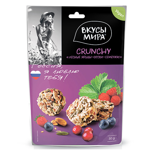 

Кранчи ВКУСЫ МИРА Лесные ягоды-орехи-семечки 50 г