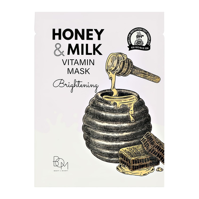 Маска для лица `BOM` с витаминами, молочными протеинами и экстрактом мёда (для сияния кожи) 25 г