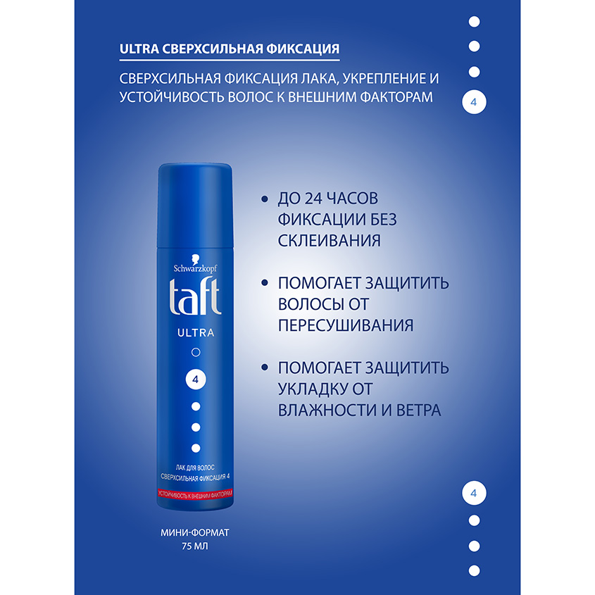 Лак для волос `TAFT` ULTRA (сверхсильная фиксация) 75 мл