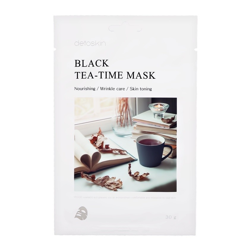 Маска для лица `DETOSKIN` TEA-TIME c экстрактом листьев черного чая (питательная, для упругости кожи, выравнивающая тон) 30 г