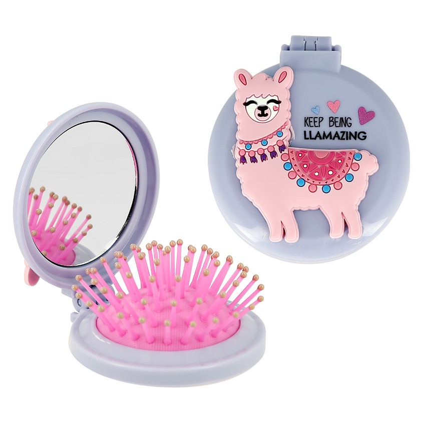 Расческа для волос с зеркалом `MISS PINKY` сиреневая, принт лама