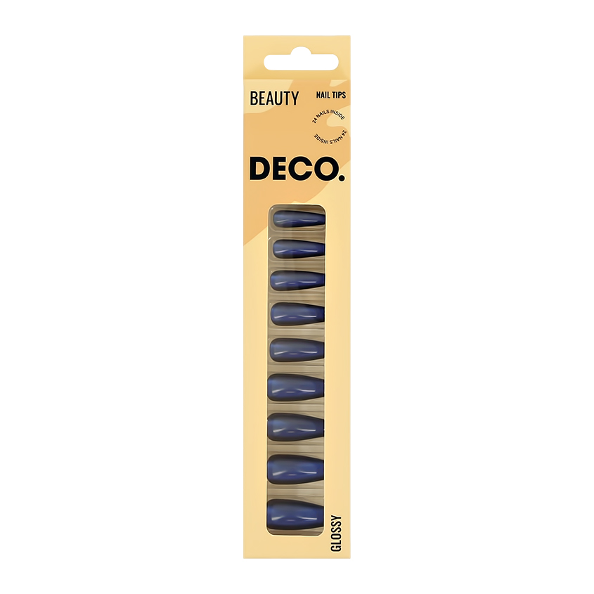 Набор накладных ногтей с клеевыми стикерами DECO. BEAUTY glossy deep blue 24 шт + клеевые стикеры 24 шт