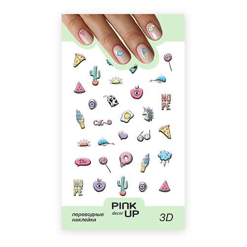 

Наклейки для ногтей PINK UP DECOR 3D переводные тон 787