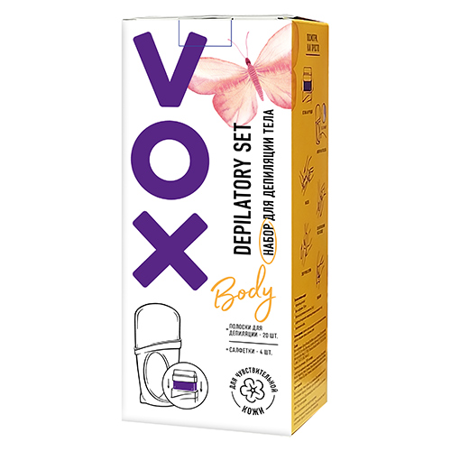 Набор для депиляции VOX для чувствительной кожи Воск в картридже 100мл,Электрический нагреватель,Полоски для депиляции 20шт,Салфетки 4шт