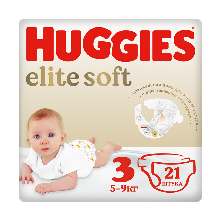 Подгузники HUGGIES ELITE SOFT 5-9 кг 21 шт, Средства по уходу