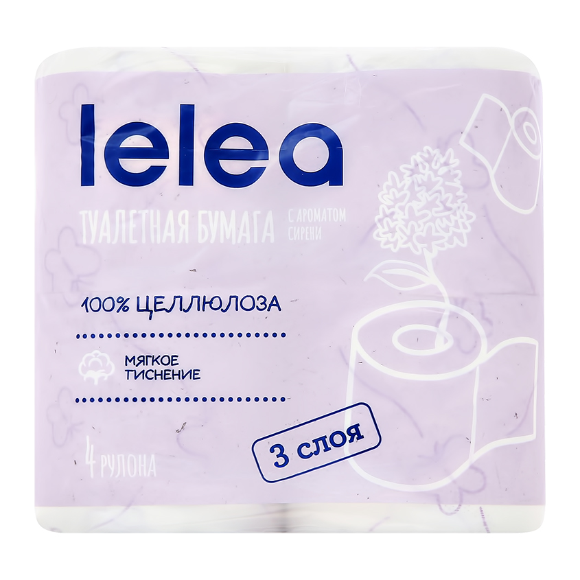 Бумага туалетная LELEA Deluxe 3-х слойная с ароматом сирени 4 шт туалетная бумага papia белая 3 слоя 4 рулона
