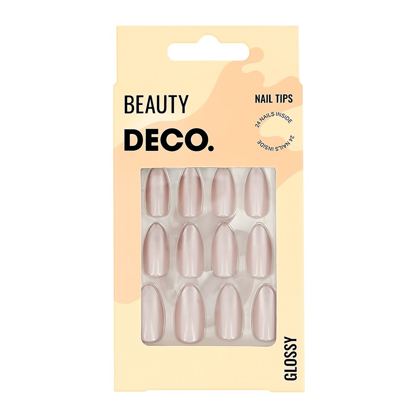 Дизайн ногтей Набор накладных ногтей с клеевыми стикерами DECO. GLOSSY beige 24 шт + клеевые стикеры 24 шт