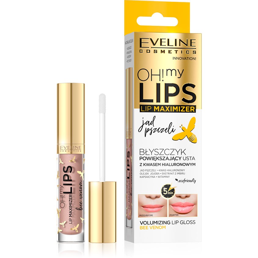 Блеск для губ EVELINE OH! MY LIPS для увеличения объема с пчелиным ядом 4,5 мл блеск для увеличения объема губ с пчелиным ядом oh my lips lip maximizer