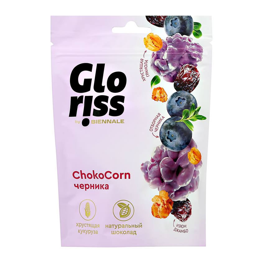 Конфеты глазированные `GLORISS` CHOKO CORN с черникой 90 г