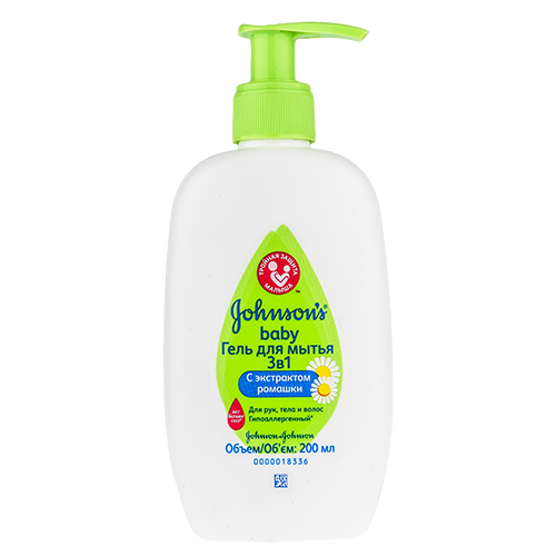 

Гель для мытья JOHNSONS BABY 3 в 1 с экстрактом ромашки 200 мл