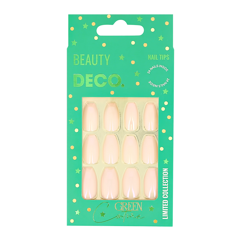 DECO. Набор накладных ногтей DECO. GREEN COUTURE vanilla souffle 24 шт + клеевые стикеры 24 шт 5 шт компл быстросохнущий клей для ногтей для накладных ногтей блестящее акриловое украшение с кисточкой ложные наконечники для ногтей и