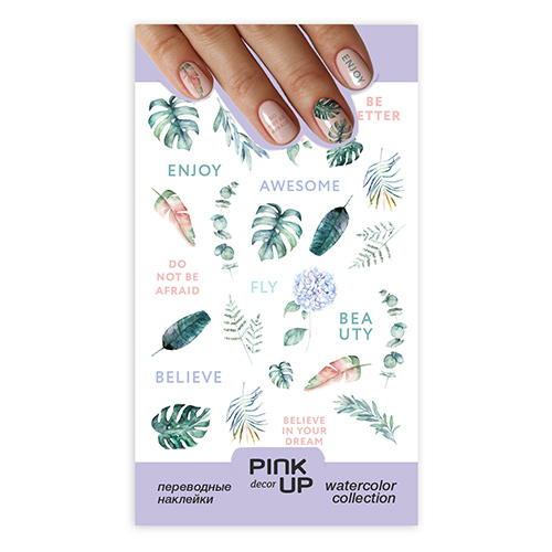 

Наклейки для ногтей PINK UP DECOR WATERCOLOR переводные тон 673