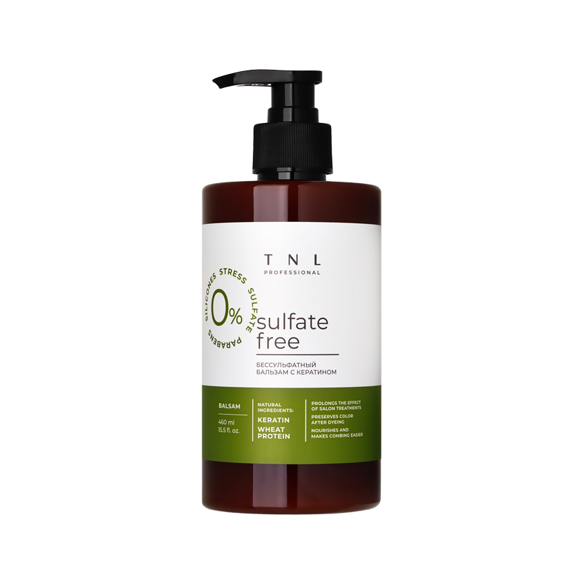 Бальзам для волос TNL SULFATE FREE бессульфатный с кератином 460 мл
