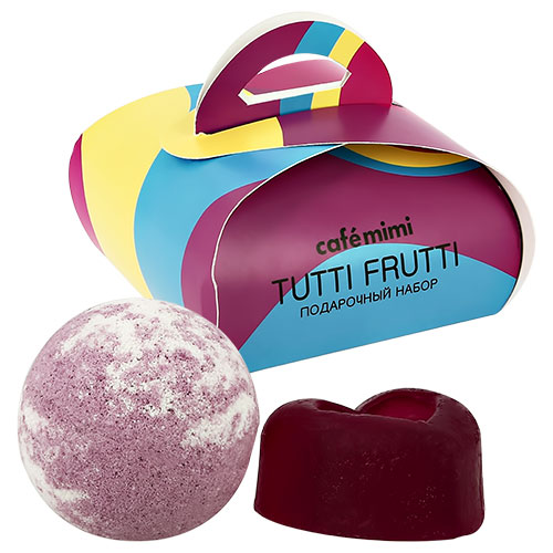 

Набор подарочный женский CAFE MIMI TUTTI FRUTTI твердое глицериновое мыло 80 г, бурлящий шар для ванны 120 г