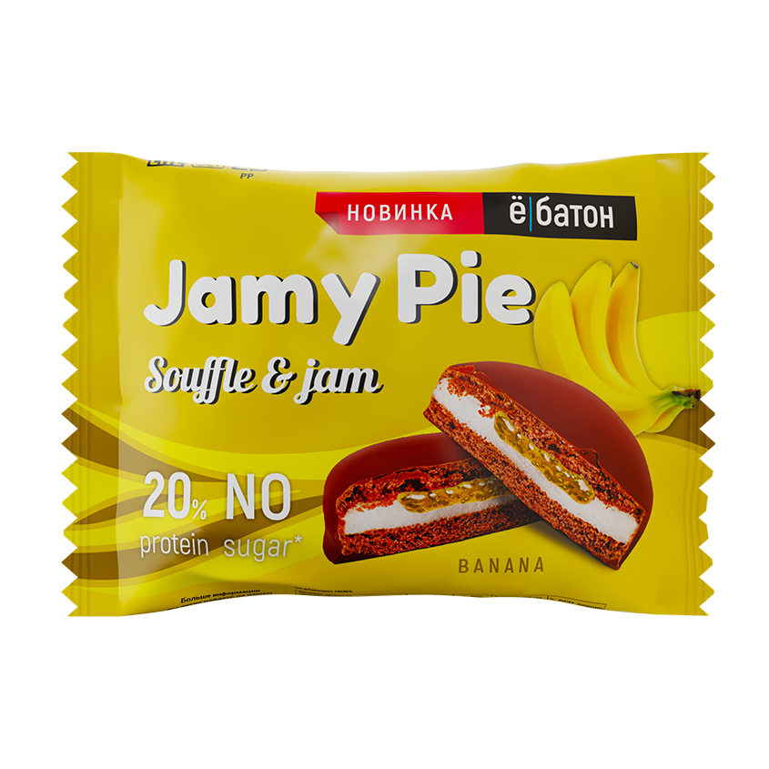 Печенье-суфле с джемом Ё БАТОН JAMY PIE с бананом 60 г протеиновое печенье ёбатон jamy pie souffle and jam ё батон 60г вкус шоколадный крем