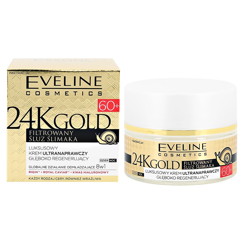 EVELINE Крем для лица EVELINE 24K GOLD ультравосстанавливающий 60+ против морщин 50 мл eveline крем лифтинг для лица eveline 24k gold регенерирующий 70 против морщин 50 мл