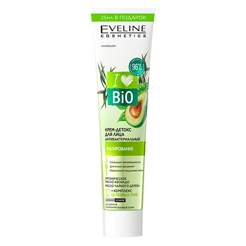 

Крем-детокс для лица EVELINE I LOVE BIO антибактериальный матирующий 125 мл